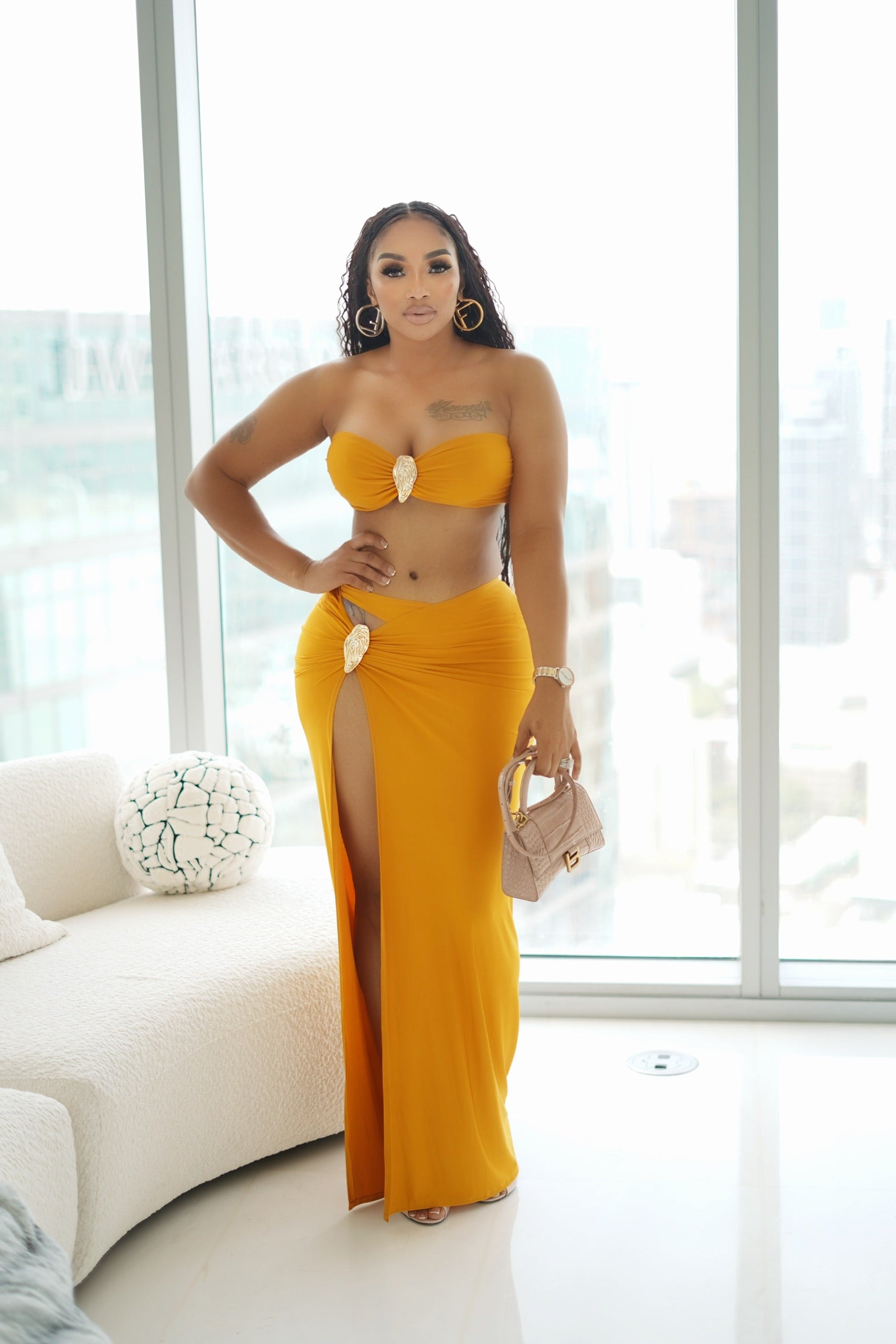 Ariel Maxi Skirt Set (Mustard)