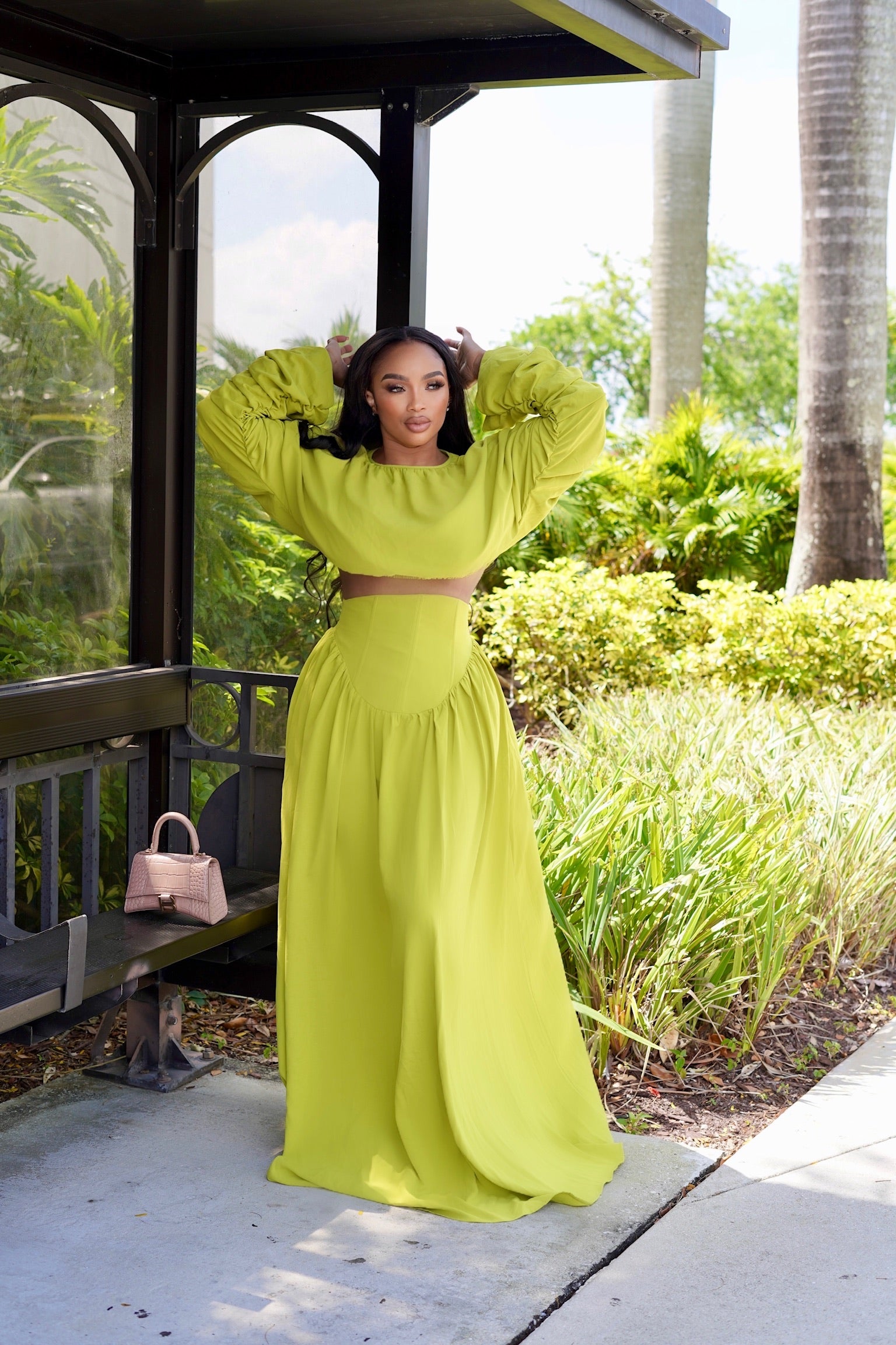 Aloe Long Sleeve Ruched Skirt Set