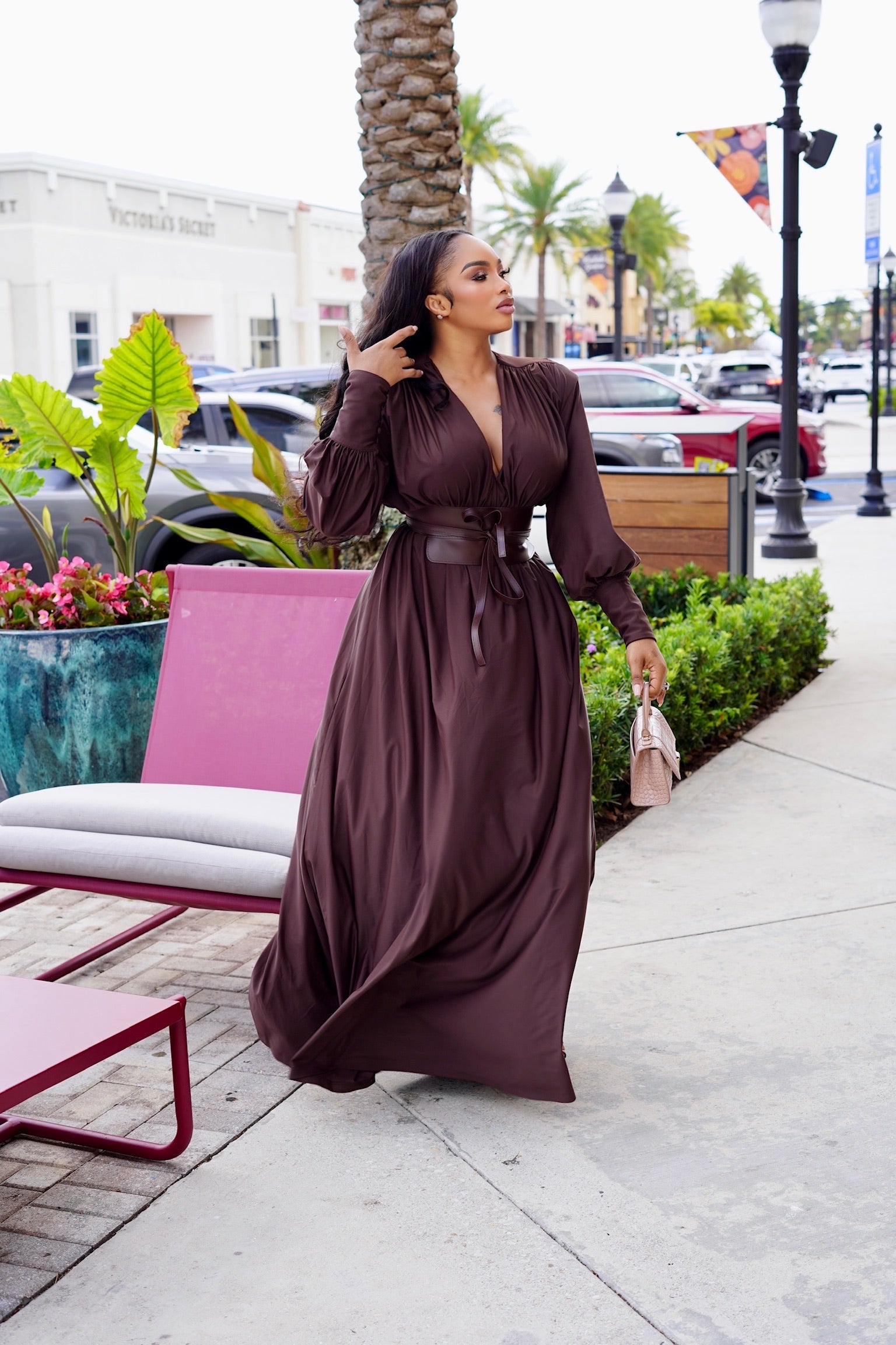 Porsha V-Neck Belted Maxi Dress