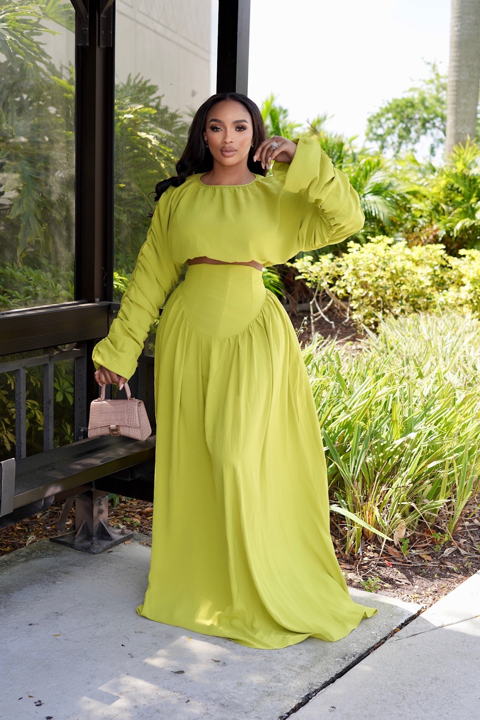 Aloe Long Sleeve Ruched Skirt Set