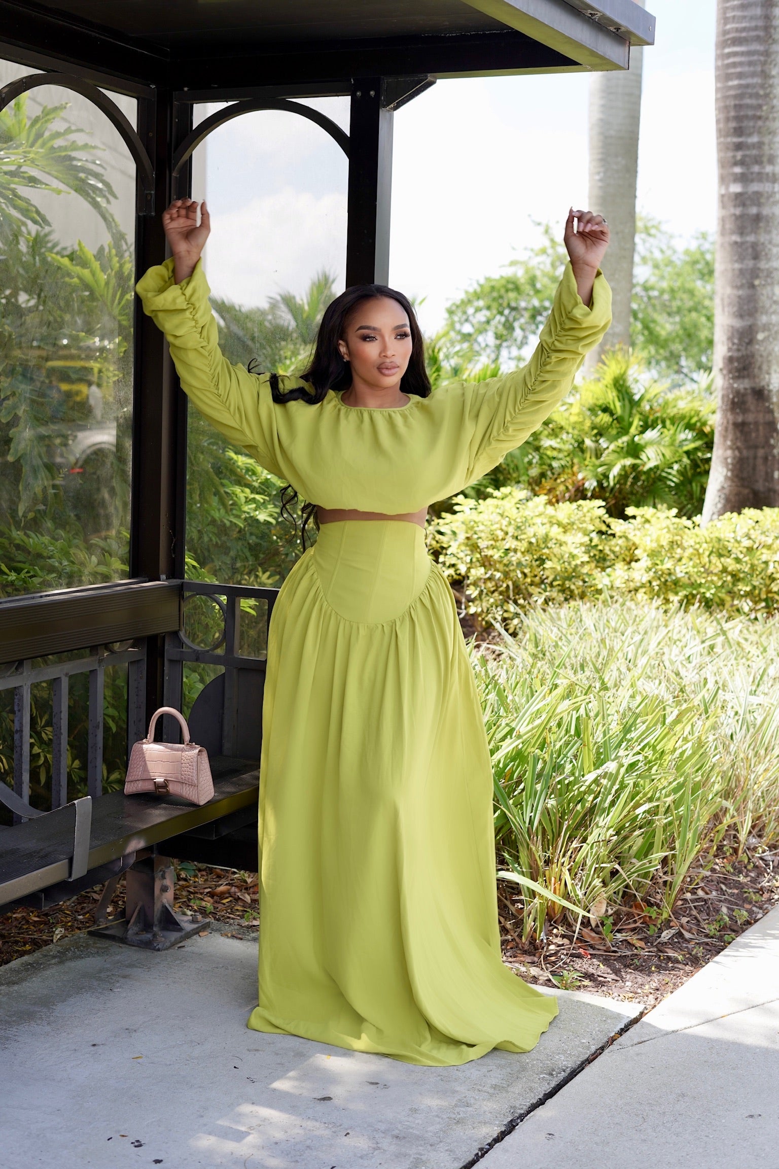 Aloe Long Sleeve Ruched Skirt Set