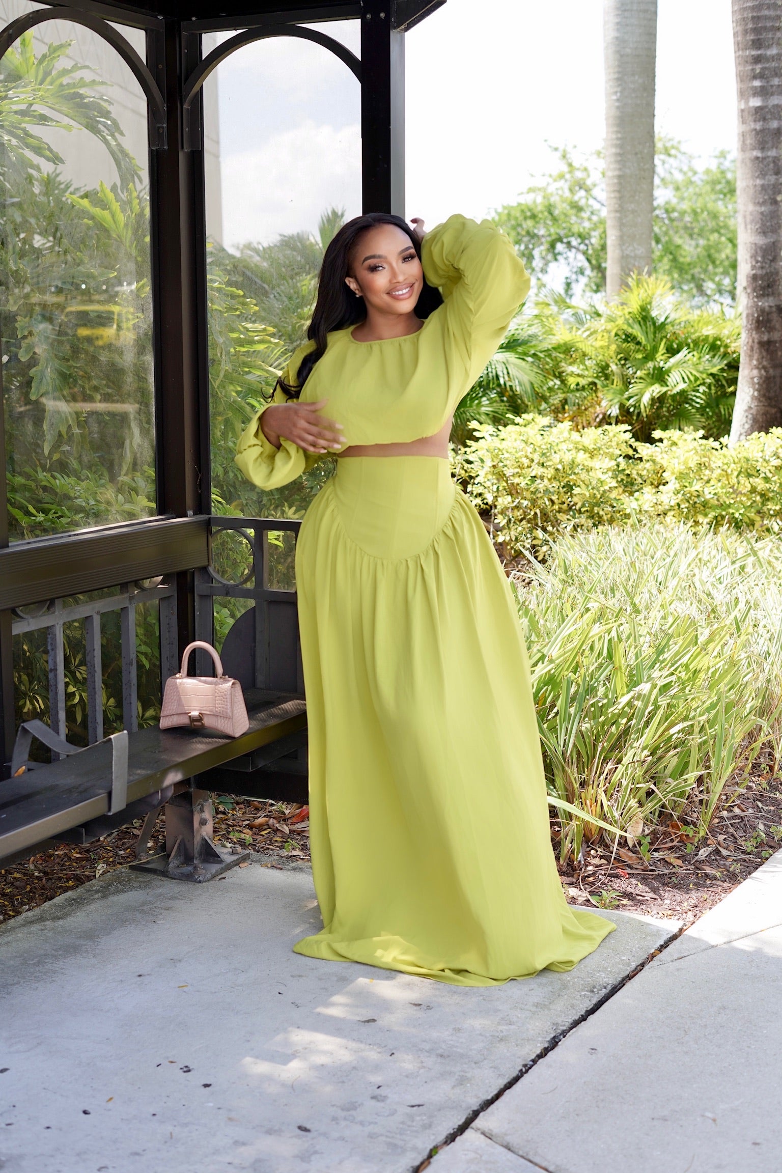 Aloe Long Sleeve Ruched Skirt Set