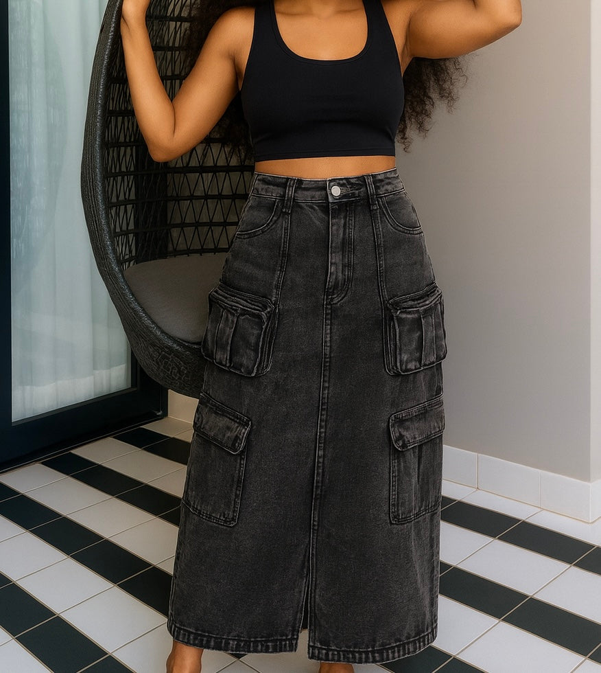 Denim Cargo Skirt